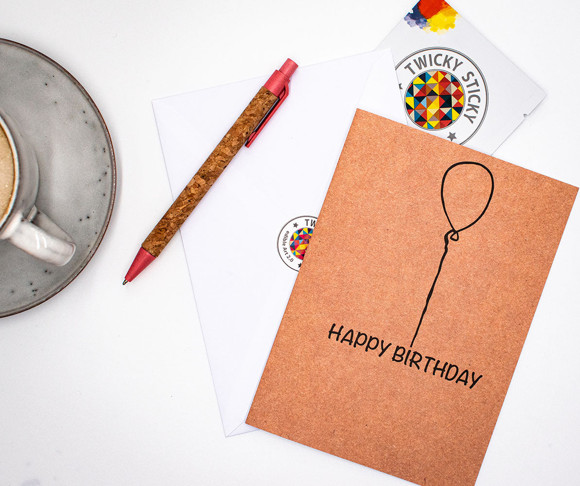 Grußkarte Happy Birthday mit Sachet, Umschlag, Sticker und Kugelschreiber